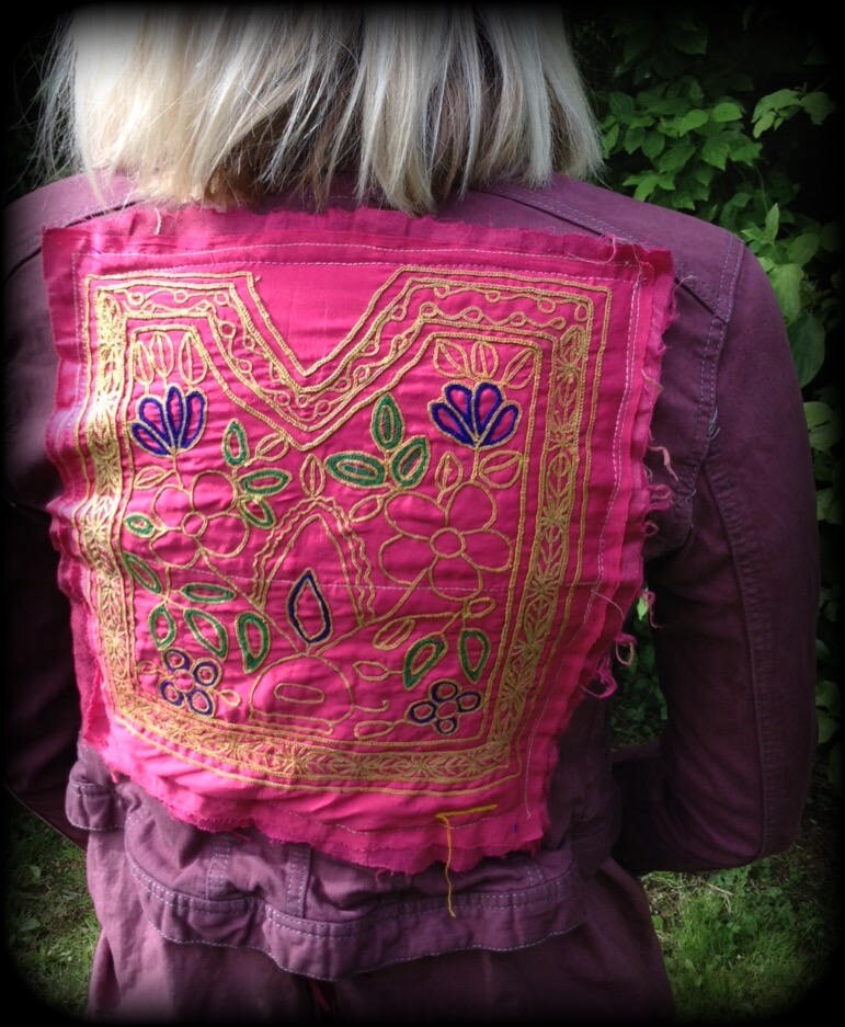 Cropped gypsy jean jacket with banjara indian textiles. | Etsy