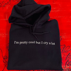I’m Pretty Cool But I Cry A Lot, Wipe Tears Here, unisex hoodie, men’s women’s crewneck sweatshirt, tiktok trend, short/long sleeve, message