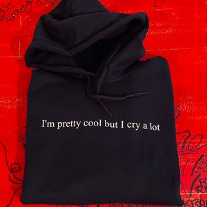 I’m Pretty Cool But I Cry A Lot, Wipe Tears Here, unisex hoodie, men’s women’s crewneck sweatshirt, tiktok trend, short/long sleeve, message