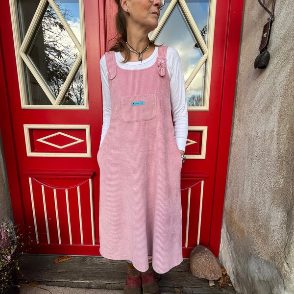 Froeken Frida Cord Trägerkleid rosa lang