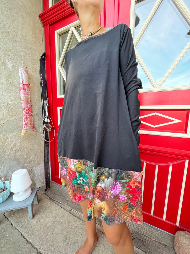 Froeken Frida Jersey Kleid Irma schwarz mit Borde Bild 2