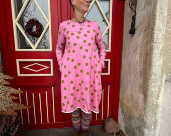 Abito Froeken Frida in jersey Anouk, rosa con pois verdi