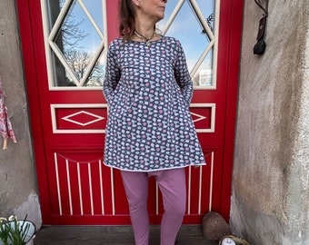 Froeken Frida Jersey Longshirt Anouk, blau grau rosa, Einzelstück