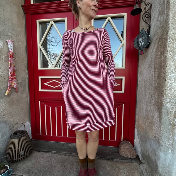 Froeken Frida Jersey Kleid Greta, rot/weiß gestreift