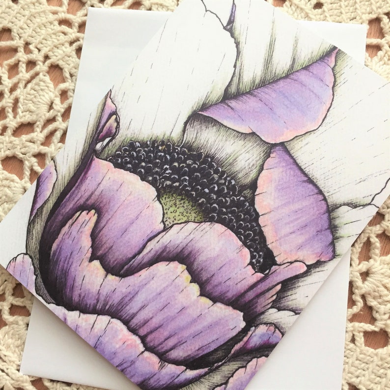 Arkansas Artist Jeanetta Darley botanical violet purple anemone flower Violet Blush greeting card