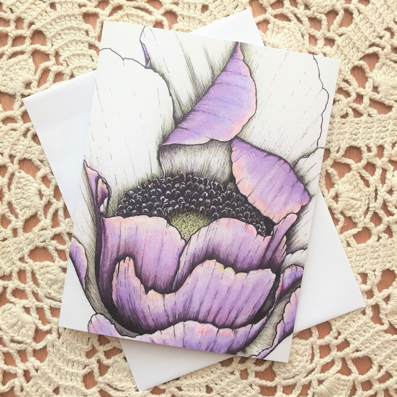 Arkansas Artist Jeanetta Darley botanical violet purple anemone flower Violet Blush greeting card