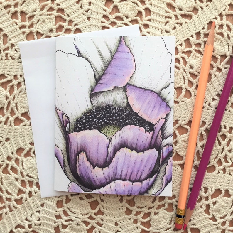 Arkansas Artist Jeanetta Darley botanical violet purple anemone flower Violet Blush greeting card