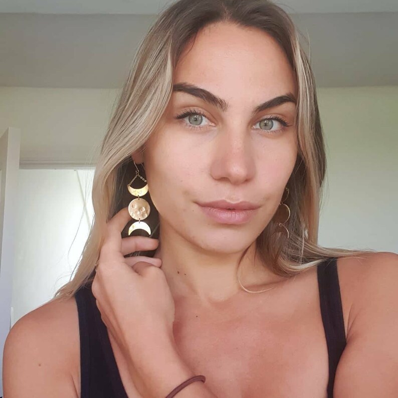 Triple Goddess Earrings Tribal Moon Earrings Moon Magic Collection Hammered Bronze