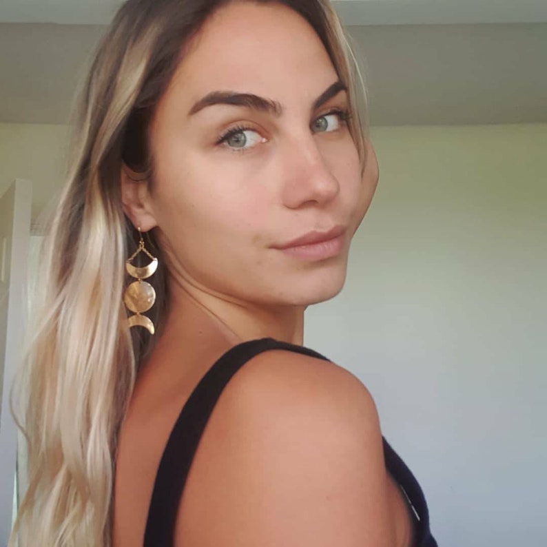Triple Goddess Earrings Tribal Moon Earrings Moon Magic Collection Hammered Bronze