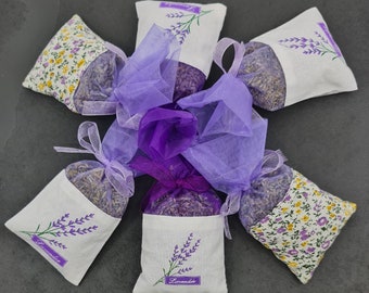 Lavender Bags Filled with Dried Lavender Light/Dark Purple Organza or Floral Pattern Cotton Bag/Pouch