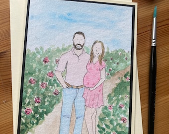 Personalised Hand Painted Valentines Day Card, Unique, Cartoon Portrait, Watercolour Custom Portrait,