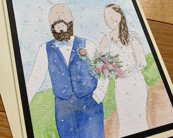 Personalised Wedding Cards, Wedding Portrait, Wedding Illustration Cards, Mr and Mrs Card, Hand painted Wedding Card, Watercolour