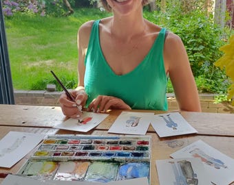 Live Watercolour Guest Portraits: Unique Wedding Favours. Wedding Illustrator. Portraits with faces.