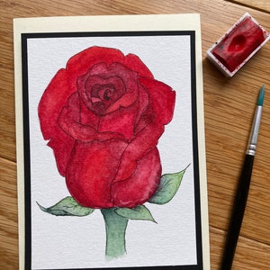 Biglietto rosa, biglietto rosa rossa, biglietto rosa acquerello, biglietto rosa dipinto a mano, biglietto floreale, fiori ad acquerello, disegno rosa, rosa personalizzata