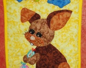 VENDU EASTER DECOR, wall hanging, peter cttontail, table topper, easter quilt, wall quilt, hand quilted, ester decor, hand quilted