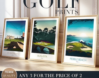 Golf Drucke Beliebige 3 für 2 - Sparen Sie jetzt - Augusta, Pebble Beach, St Andrews, Sawgrass, Pinehurst, Kiawah, Portrush, TPC Scottsdale, Turnberry