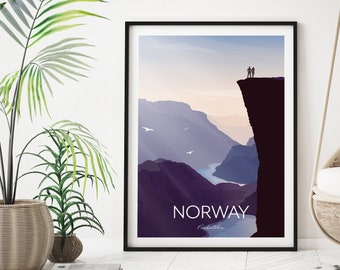 Norway Art Poster: Pulpit Rock Preikestolen Travel Print