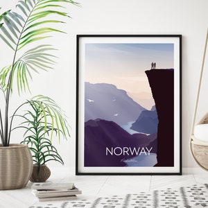 Norway Art Poster, Pulpit Rock, Travel Print Preikestolen, Norwegian Art, Scandinavian Art Print, Norwegian Gift