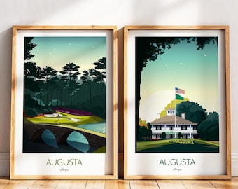 Láminas de golf de Augusta - Conjunto de 2 láminas artísticas
