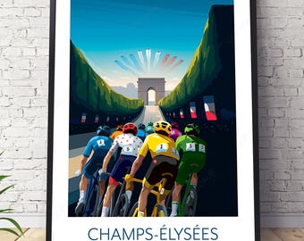 Impresión ciclista de París - Tour de Francia, Campos Elíseos, Cartel del Arco del Triunfo