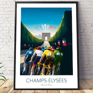 Paris Cycling Print - Tour De France, Champs-Élysées, Arc de Triomphe Poster