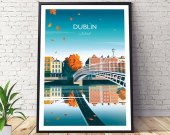 Dublin Print - Ireland Travel Poster - Dublin City Ha'penny bridge