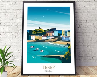 Tenby Print - Wales Travel Poster - Pembrokeshire National Park