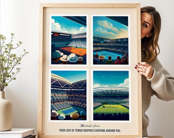 Personalised Tennis Gift - Custom Grand Slam Print with Name and Inspiring Quote or Message