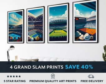 Tennis Prints - Grand Slam Set of 4 -  Save 40% - Includes Wimbledon Centre Court, US Open, French Open and the Australian Open.