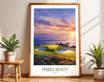 Pebble Beach 7th Hole Sunset Print | Iconic Coastal Golf Course Artwork