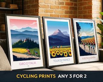 Láminas de arte ciclista: Giro, Vuelta, Tour de Francia - 3 por el precio de 2