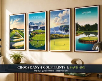 Golf Course Prints Set of 4, Famous Golf Course Wall Art, Choose Any 4, Golf Art Gift for Dad, Golfer Gift, Save 40%