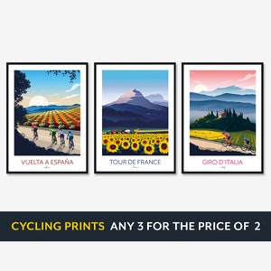 Cycling Prints Any 3 for 2 - Save Now - Tour De France, Giro D'Italia, La Vuelta, Grand Tours Cycling Posters, Italy, France, Spain