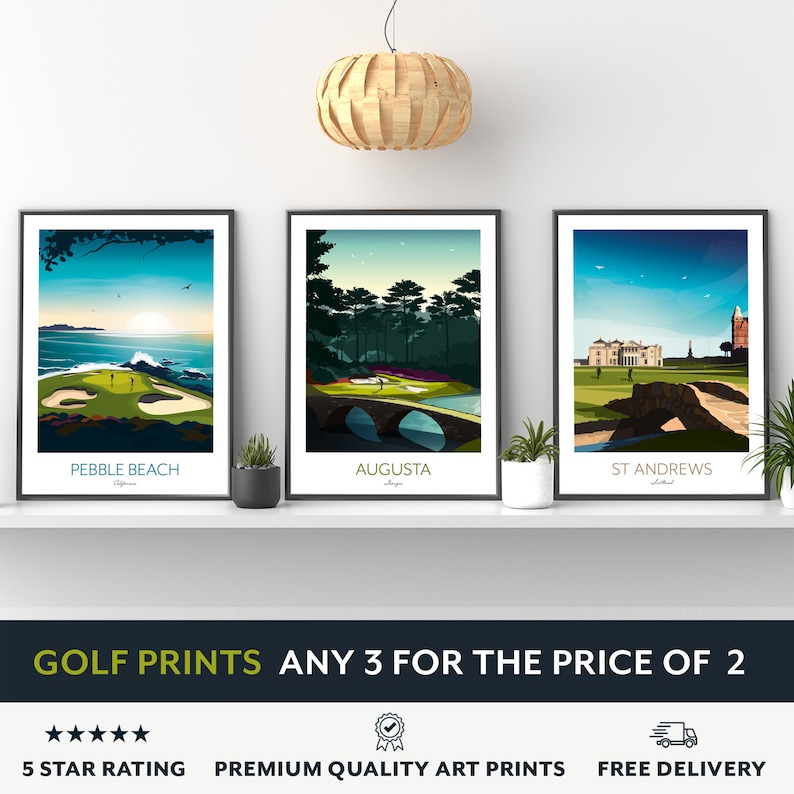 Golf Prints Any 3 for 2 Save Now Augusta, Pebble Beach, St Andrews, Sawgrass, Pinehurst, Kiawah, Bandon Dunes, TPC Scottsdale, Turnberry image 1