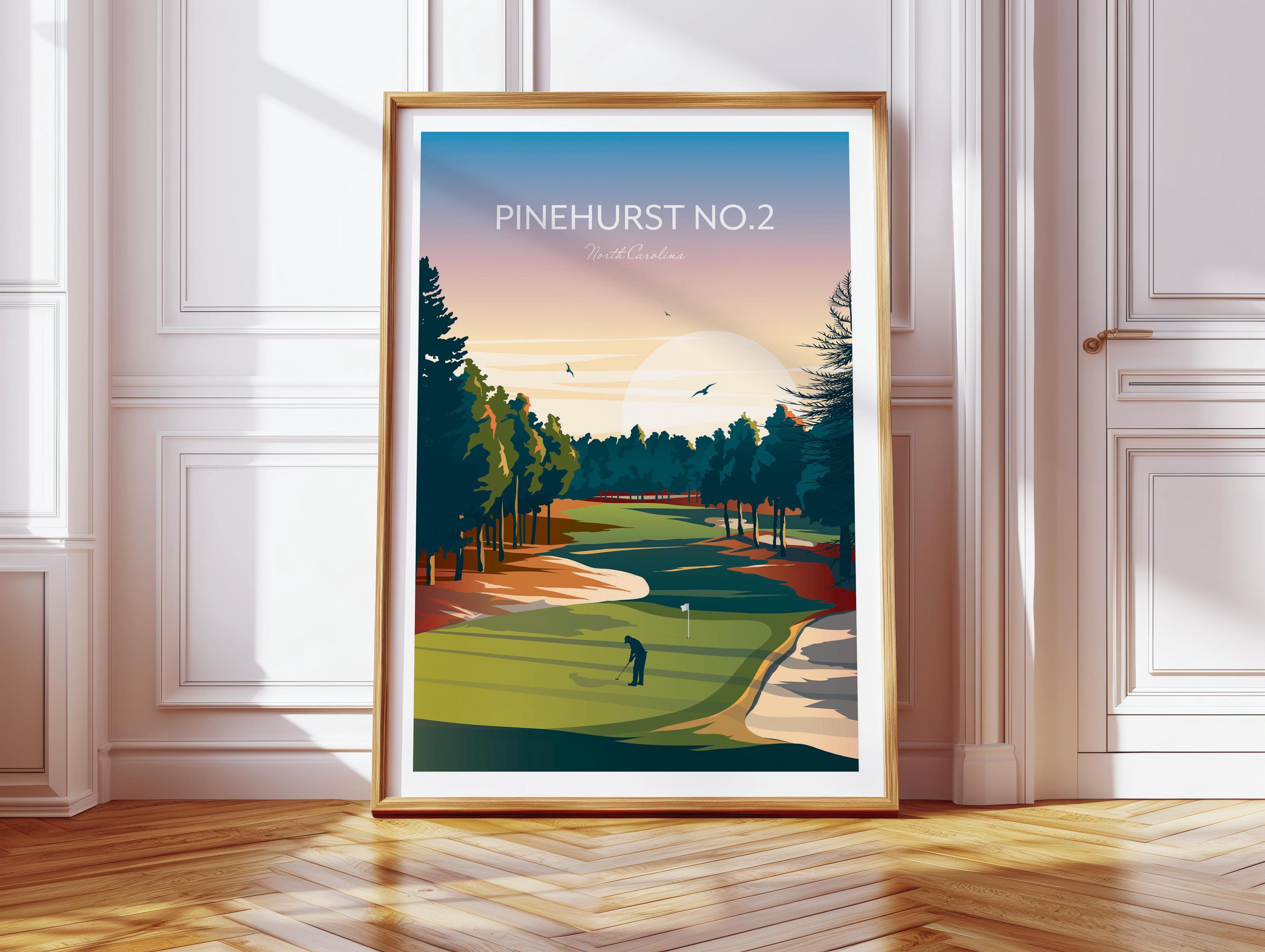 全米オープンが開かれた事もあるPinehurst No. 2 風景画 パインハーストNo.2ゴルフコースのプリント：ノースカロライナ全米