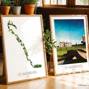 St Andrews Set mit 2 Golf-Drucken - SPAREN Sie 20% - enthält StAndrewss Old Golf Platz Druck und Golf Platz Karte