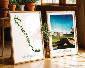 St Andrews Golf Prints Set: Old Course & Map - Save 20%