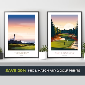 Golf Posters - SAVE 20% - Choose any 2 Golf Prints -  Augusta, Pebble Beach, St Andrews, Sawgrass, Kiawah, US Open Pinehurst, Scottsdale