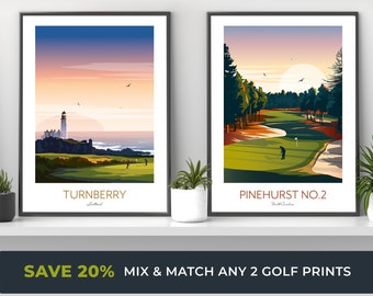 Golf Posters - SAVE 20% - Choose any 2 Golf Prints -  Augusta, Pebble Beach, St Andrews, Sawgrass, Kiawah, US Open Pinehurst, Scottsdale