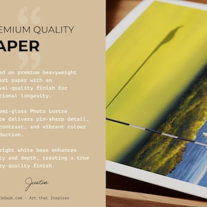 May include: A print on premium heavyweight fine art paper with an archival-quality finish. The semi-gloss surface delivers pin-sharp detail and vibrant color reproduction. The text on the image reads "PREMIUM QUALITY PAPER" and "Dibdaub.com - Art that Inspires."