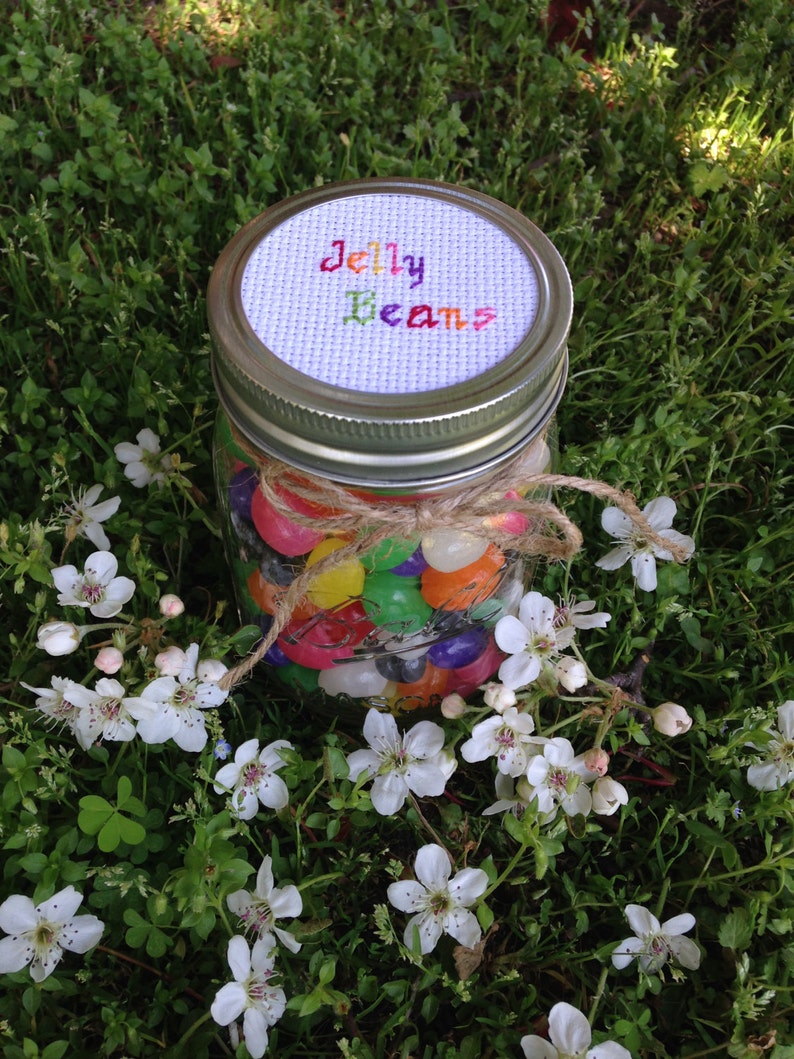 Jelly Beans Mason Jar Mason Jar Decor Cross Stitch Mason Jar Etsy