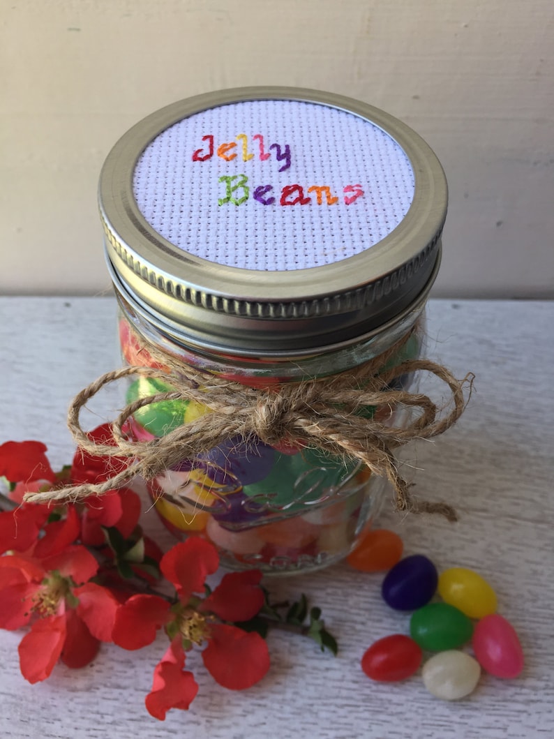 Jelly Beans Mason Jar Mason Jar Decor Cross Stitch Mason Jar Etsy