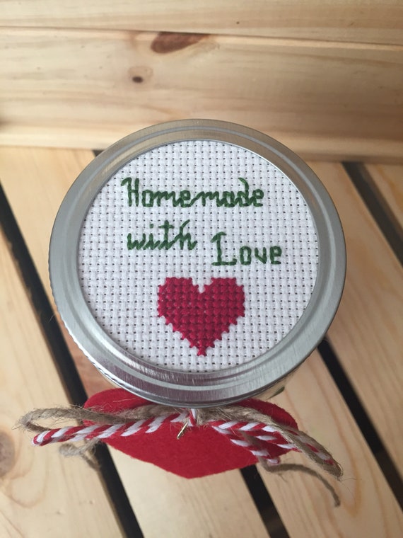 Homemade With Love Mason Jar Mason Jar Decor Cross Stitch ...