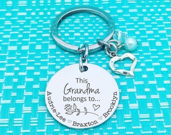 This Grandma Belongs To, Engraved Silver Keychain, Grandparent Keepsake Gift Idea, Personalised Mothers Day Gift from Grandchild, Nan Nonna