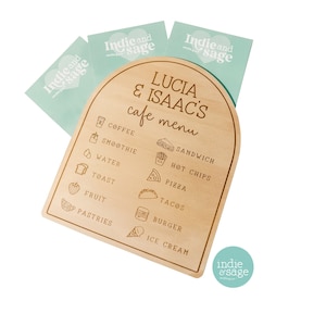 Menu de cuisine ludique personnalisé | Enseigne de café | Décoration pour enfants | Carte du café | Décoration de salle de jeux | Montessori | enseigne pour salle de jeux | Panneau Play Kitchen