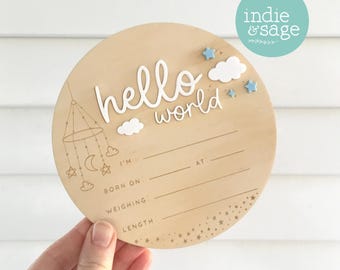 Hello World Sign - Hello World - Hello World Birth Announcement - Hello World Sign With Birth Stats New Baby Birth Announcement Baby Shower