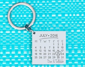 Personalized Calendar Anniversary Keychain, Custom Keyring, Partner Gift, Custom Husband Present, Partners in Crime, Luxe Save The Date
