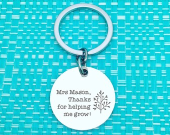 Thanks For Helping Me Grow, Personalised Teacher Keyring, Double Sided Keychain, Teacher Gift, Best Teacher Ever, Teacher Desk Gift