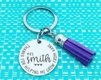 Thanks For Helping Me Grow Keyring, Personalised Teacher Gift, Teacher Gift Ideas, Gift from Student , Tassel, Teacher Gifts, Best Teacher