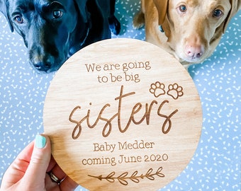 We're Going To Be Big Sisters Newborn Announcement, I'm Being Promoted, Pregnancy Announcement Dogs, Baby Announcement, Announcement Plaque